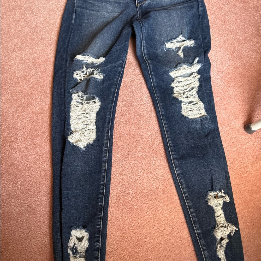 American Eagle Outfitters Blue Ankle Cropped Jeans with Distressed Details